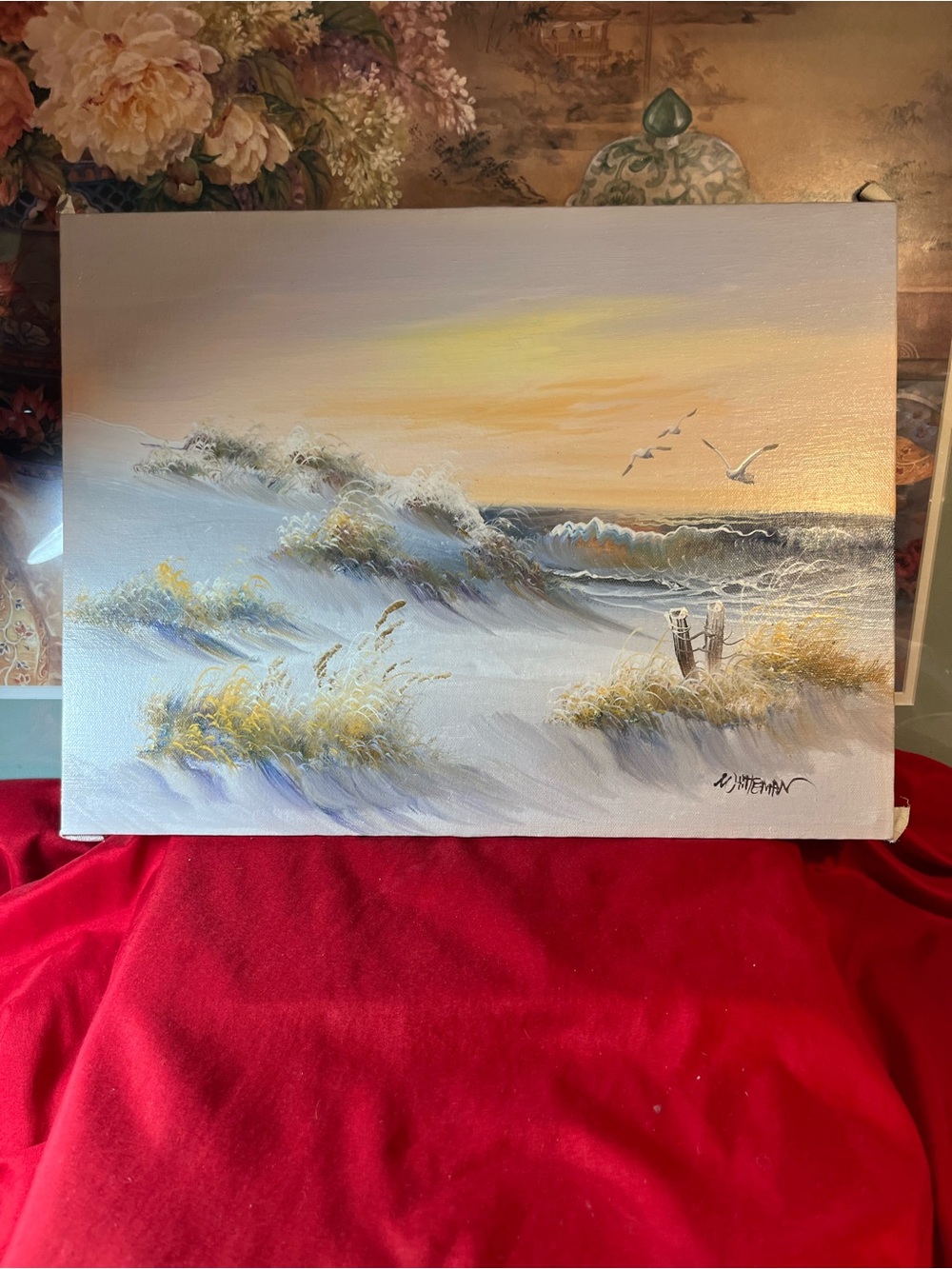 Coastal Dune Seascape Wall Art - Soft Yellow & Cream signed by artist